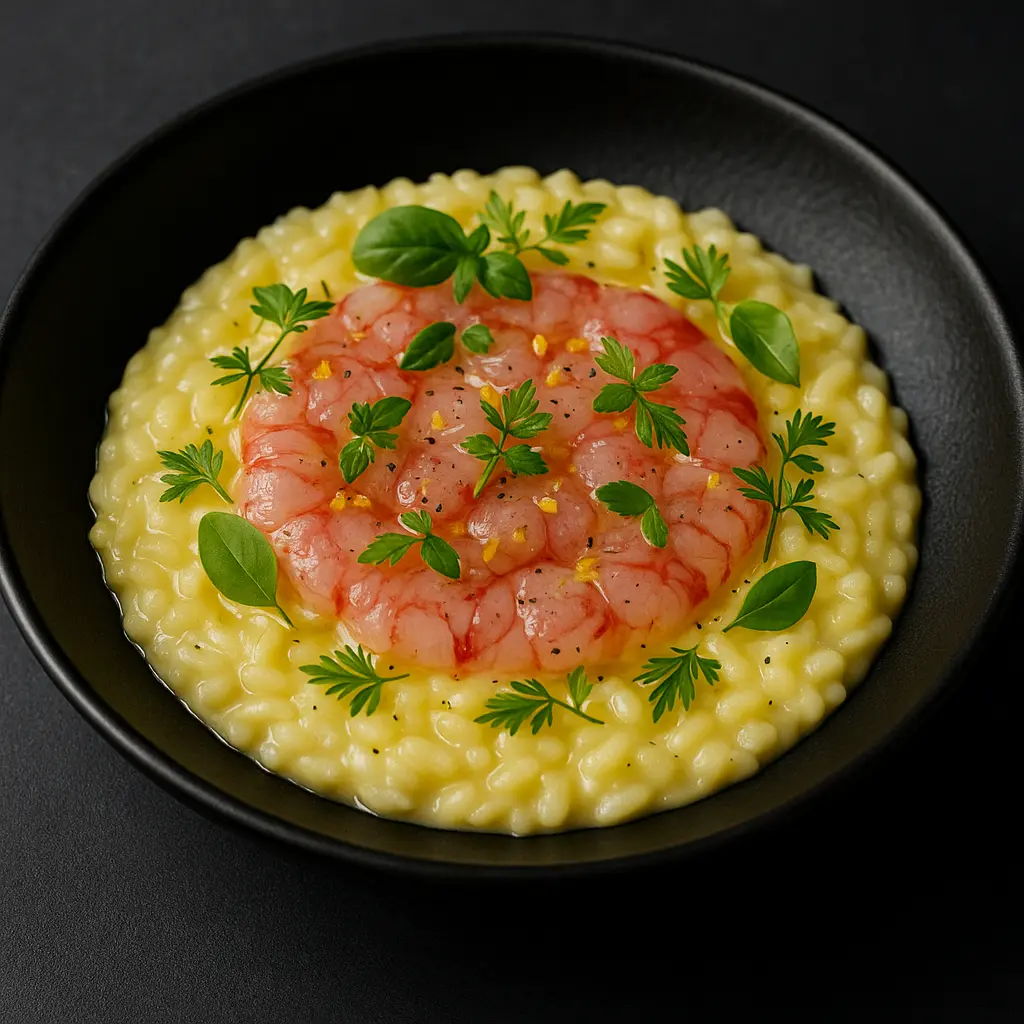 Risotto Vialone Nano au Citron Jaune d’Amalfi & Carpaccio de Gambero Rosso