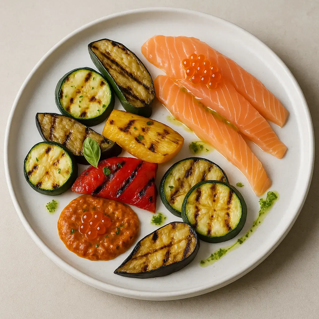 Truite fumée et légumes grillés